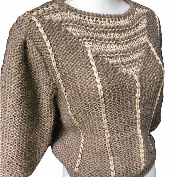 Vintage 80’s Puff Sleeve Ribbon-knit Taupe Sweater by Naomi Bee - Picture 4 of 12